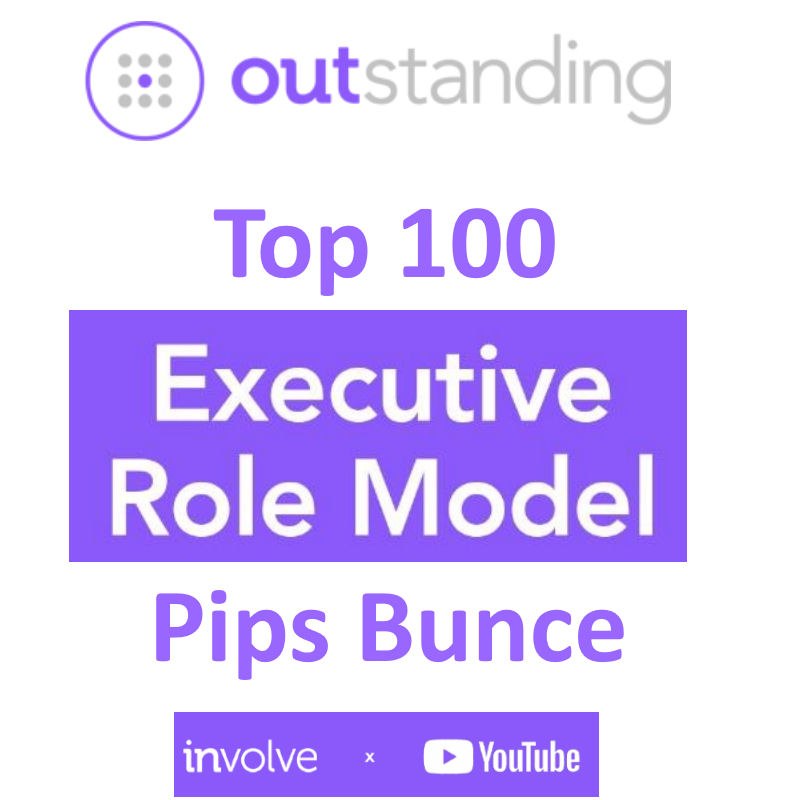 Award recognition icon highlighting the placement of Pips Bunce , founder of Humility Hub, being listed on the OUTStanding Top 100 Executive LGBTQI+ role models award list