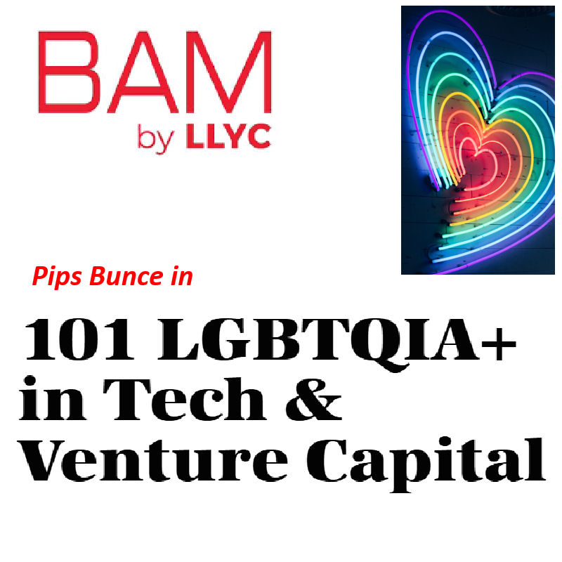 Award recognition icon highlighting the placement of Pips Bunce, founder of Humility Hub, being listed on the BAM LLYC Top 101 LGBTQI_+ people in Technology and Venture Capital Award List